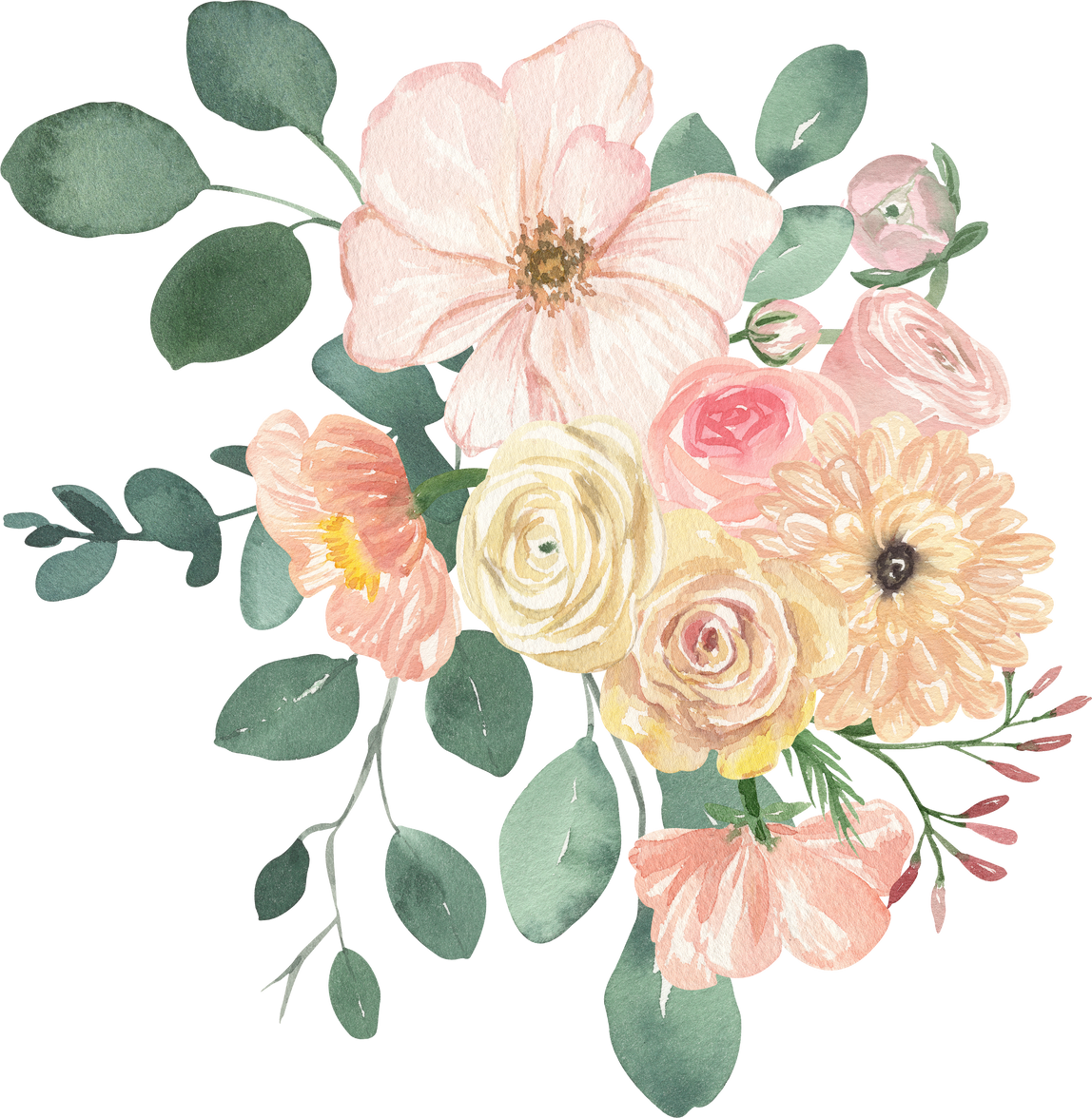 Watercolor pastel flowers bouquet illustration