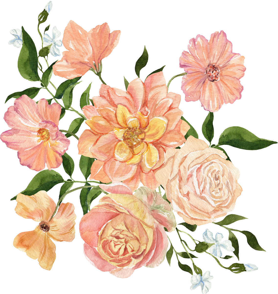 Watercolor peach fuzz floral bouquet